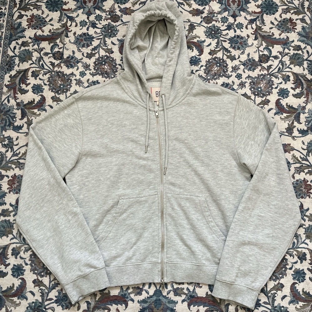 BDG Light Gray Cropped Zip-Up Hoodie